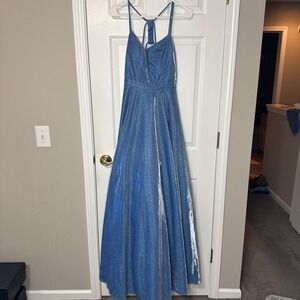 Sparkle Glitter Maxi Gown - Dusty Blue A-Line Prom Formal Dress Size 5